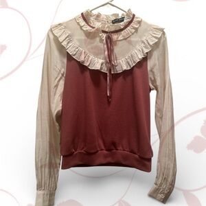 HYFVE Pink and Cream Ruffle Blouse